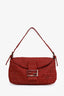 Fendi Red FF Zucca Canvas Baguette Flap Bag