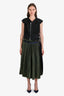 Sacai Green/Navy Wool Overlay Pleated Midi Skirt Size 4