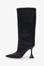 Amina Muaddi Black Leather Fiona Mid-Calf Heeled Boots Size 37.5