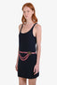 Pre-loved Chanel™ Navy Blue Cashmere Chain Belt Graphic Dress Size 36