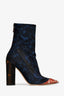 Christian Dior 2016 Navy Blue Silk Lace Detail Trianon Heeled Boots Size 38.5