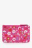 Balenciaga Pink Leather Floral Print Zip Card Holder