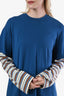 Staud Blue/Cream Cotton Layered Long Sleeve 'William' Top Size XS