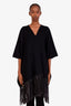 Weekend Max Mara Black Virgin Wool Fringed Carina Kimono Sleeve Coat Size 2
