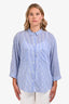 Erika Cavallini Blue Striped Sheer Cotton Button-Up Shirt Size 46