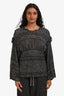 Isabel Marant Runway Black Linen Blend Distressed Fringed Cropped Long Sleeve Top Size 40