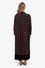 Alexander McQueen McQ Black Red Floral Silk Velvet Trimmed Midi Dress Size 44
