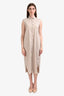 Brunello Cucinelli Beige Silk Linen Layered Sequin Embroidered Button Down Dress Size M