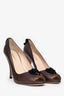Prada Bronze Metallic Leather Peep Toe Heels Size 37