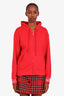 Moncler Red Cotton Logo Zip Up Sweater Size M