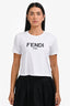 Fendi White/Black Cotton Embroidered Logo T-Shirt Size S