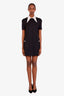 Prada Black Satin Wool Collared Crystal Embellished Mini Dress Size 36