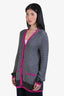 Pre-loved Chanel™ 2021 Grey/Purple Sequined Metallic Knit CC Logo Button Cardigan Size 36