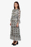 Misa Green/White Patterned Lucinda Ruffled Midi Dress Size S