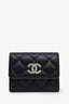 Pre-loved Chanel™ 2024 Black Quilted Lambskin Flap Crystal CC Card Holder Wallet