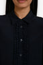 Prada 2017 Black Silk Ruffle Detail Front Button Down Shirt Size 38