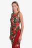 Dolce & Gabbana 2019 Red/Green Geranium Silk Fringe Midi Dress Size 44