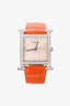 Hermès 2009 Orange Alligator Leather Diamond Set Heure H Watch Medium Model 30mm