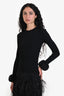 Valentino Black Ribbed Pleated Cuff Long Sleeve Top Size XS