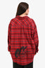 Off-White Red/Multicolour Cotton Plaid Graffiti Logo Print Flannel Size L
