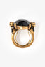 Bague cocktail Oscar De La Renta en métal doré antique et cristal noir