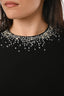 Robe midi Gucci en mélange de soie noire avec encolure à cristaux étoilés, taille 40