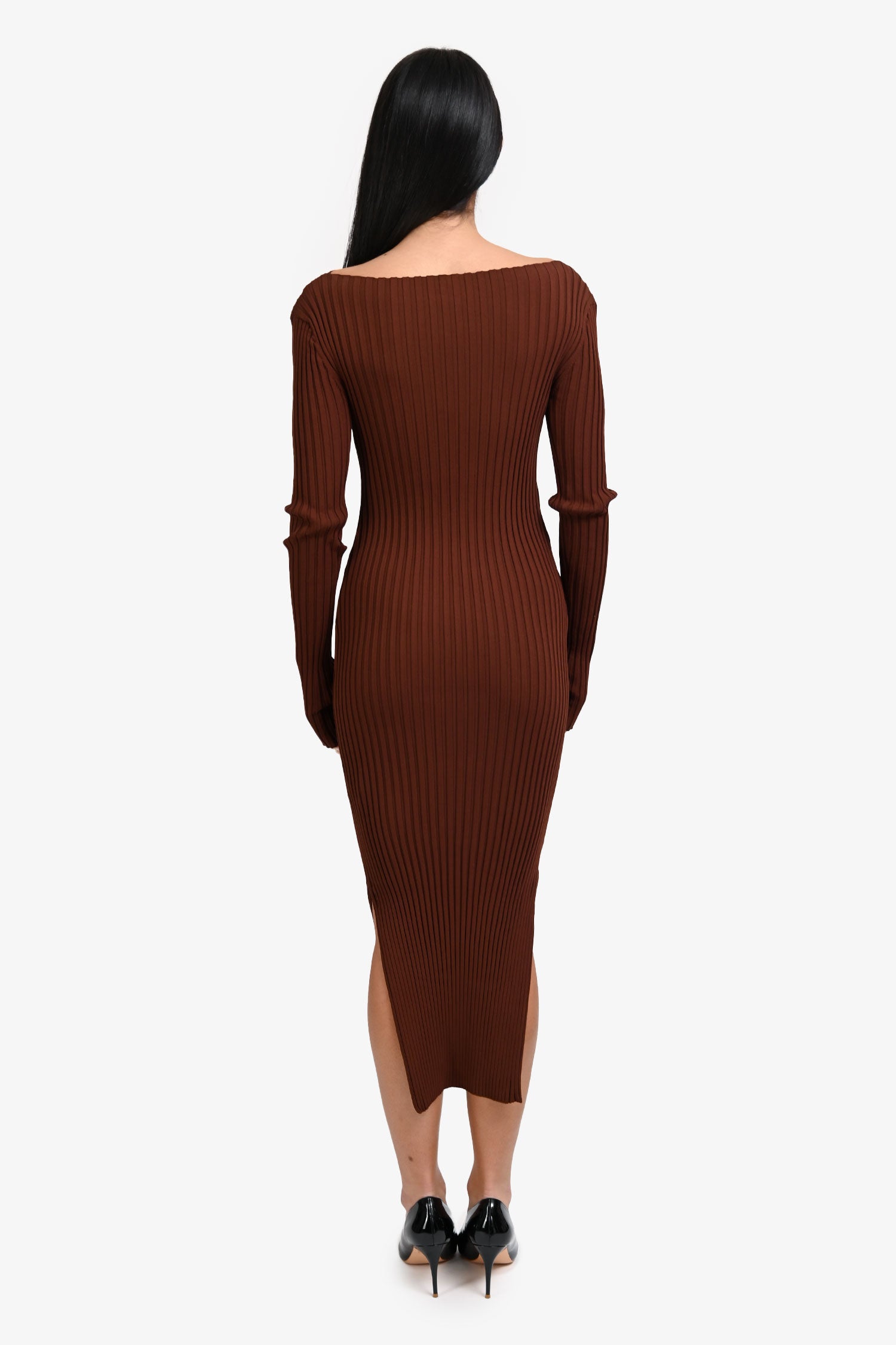 Toteme Brown Ribbed Knit Long Sleeve Maxi Dress Size S – Mine & Yours Toteme Brown Ribbed Knit Long Sleeve Maxi Dress Size S – Mine & Yours