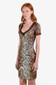Blumarine Brown/Gold Sequins V Neck SS Dress Est Size XS