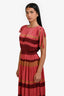 Ulla Johnson Pink Multicolour Satin Stripped Plissé Midi Dress Size 2