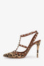 Valentino Cheetah Printed Rockstud Wrap Ankle Heels Size 37.5