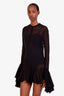 Khaite Black Sheer Ruffled Long Sleeve Mini Dress Estimated Size S