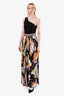 Max Mara Black/Multicolour Cotton Crepe One-Shoulder Patterned Maxi Dress Size 38