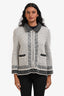 Pre-loved Chanel™ Grey Mohair and Cashmere Metal Detailed Embellished Zip-Up Sweater Size 42