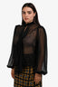 Thomas Wylde Black Sheer Silk Ruffle Blouse Size L