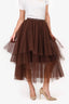 Brunello Cucinelli Brown Beaded Waist Tulle Midi Skirt Size 4 US