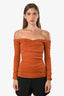 Khaite Rust Brown Ruched Off-the-Shoulder 'Zuri' Long Sleeve Top Size XS