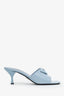 Prada Light Blue Triangle Logo Kitten Heeled Mule Size 38