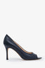 Manolo Blahnik Navy Leather Peep Toe Heels Size 39
