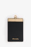 Prada Black/Gold Saffiano Leather Badge Holder with Strap