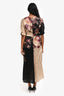 Antonio Marras Black/Multicolour Satin Floral Ruched Midi Short Sleeve Dress Size S
