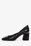 Jimmy Choo Black Leather Patent Cap Toe Pearl Detail Block Heels Size 39