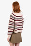 Celine Beige/Red/Green Wool Striped Long Sleeve Sweater Size S