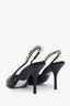 Gucci Black Leather Chain-Embellished 105mm Signoria Slingback Pumps Size 38