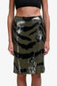 Nili Lotan Olive Green/Black Zebra Print Sequins Midi Skirt Size 6