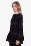Alaïa Black Wool Blend Knit Wave Print Tunic Top Size 38