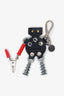Prada Black Leather Rustic Metal Robot Keychain