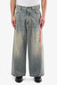 Balenciaga Jeans Stained Blue Denim Logo Embroidered Baggy Jeans Size M Mens