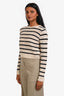 Brunello Cucinelli Cream Linen Silk Blend Sequin Detail Striped Long Sleeve Sweater Size XS