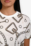 Hermès White/Brown Chain Link Printed Cropped T-Shirt Size 34