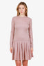 Pre-loved Chanel™ 2014 Pink Cashmere Pearl Embellished Knitted Long Sleeve Midi Dress With Slip Size 38